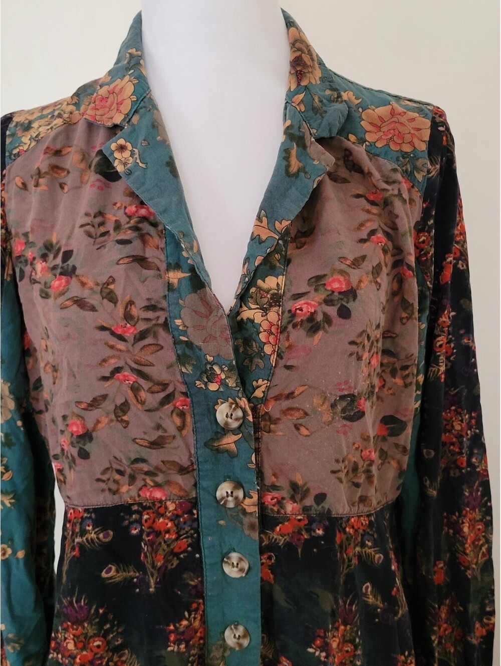 Natural Life Ansley Tunic Shirt Dress Patchwork Floral Design Sz Med Cottagecore - Picture 3 of 9